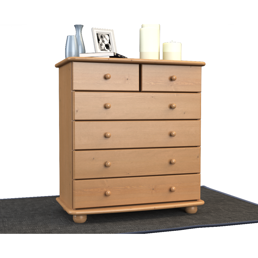 Anika Kommode Sideboard | Anrichte | 6-Schubladen | 100% Bio Kiefer Massivholz