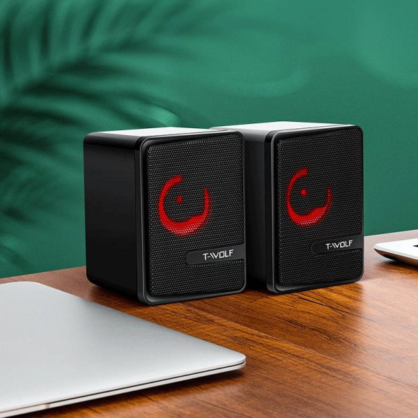 Lautsprecher Stereo Subwoofer Audio 3.5 mm AUX Klinke mit RGB LED in Schwarz