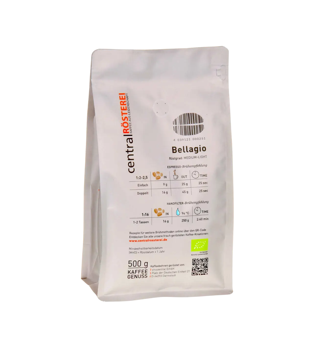 CentralRösterei Bellagio Entkoffeinierter Arabica Kaffee Kolumbien Aromatisch Kräftig CO2 Verfahren