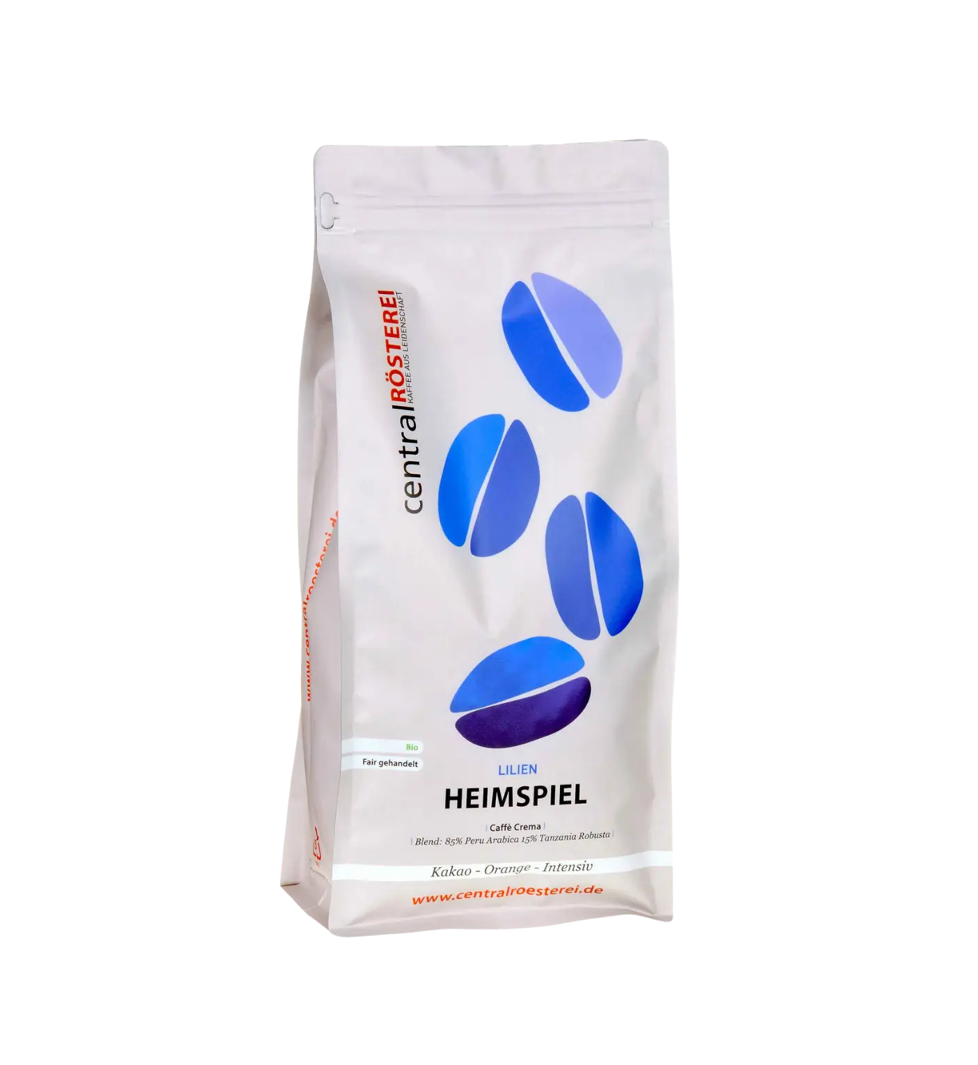 CentralRösterei Heimspiel Caffè Crema Bio Kakao Orange Intensiv 85 Prozent Peru Arabica 15 Prozent Tansania Robusta