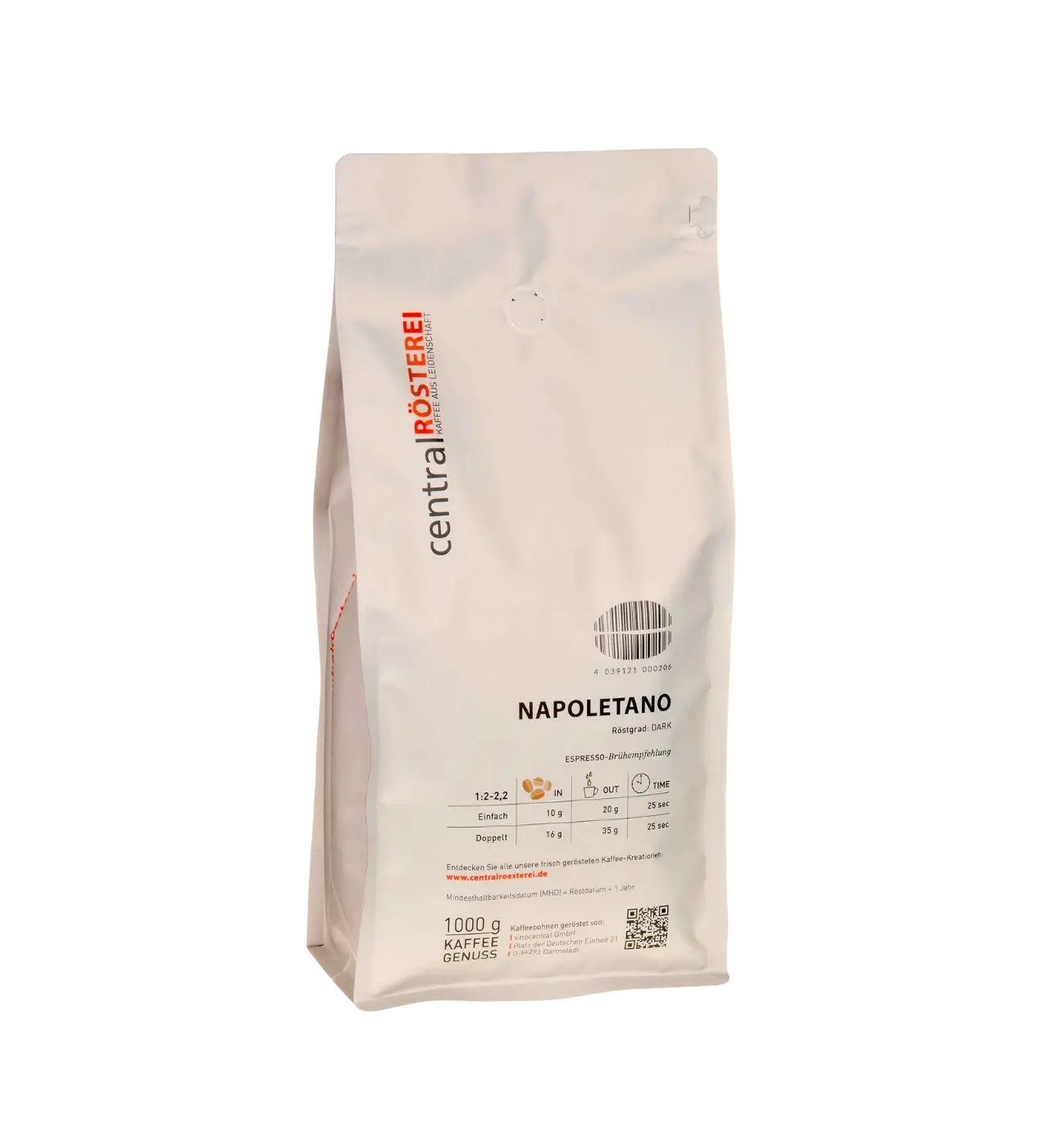 CentralRösterei Napoletano Espresso Mischung 85 Prozent Robusta 15 Prozent Arabica Kraftvoll Harmonisch Intensiv