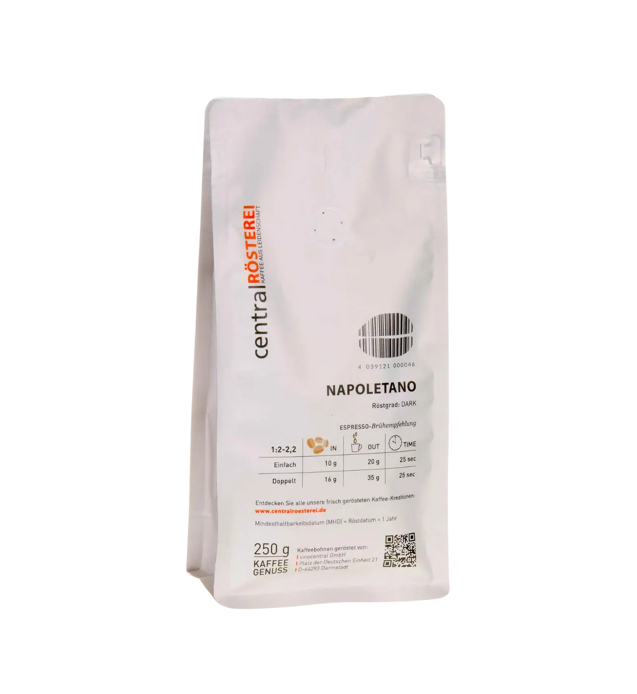 CentralRösterei Napoletano Espresso Mischung 85 Prozent Robusta 15 Prozent Arabica Kraftvoll Harmonisch Intensiv