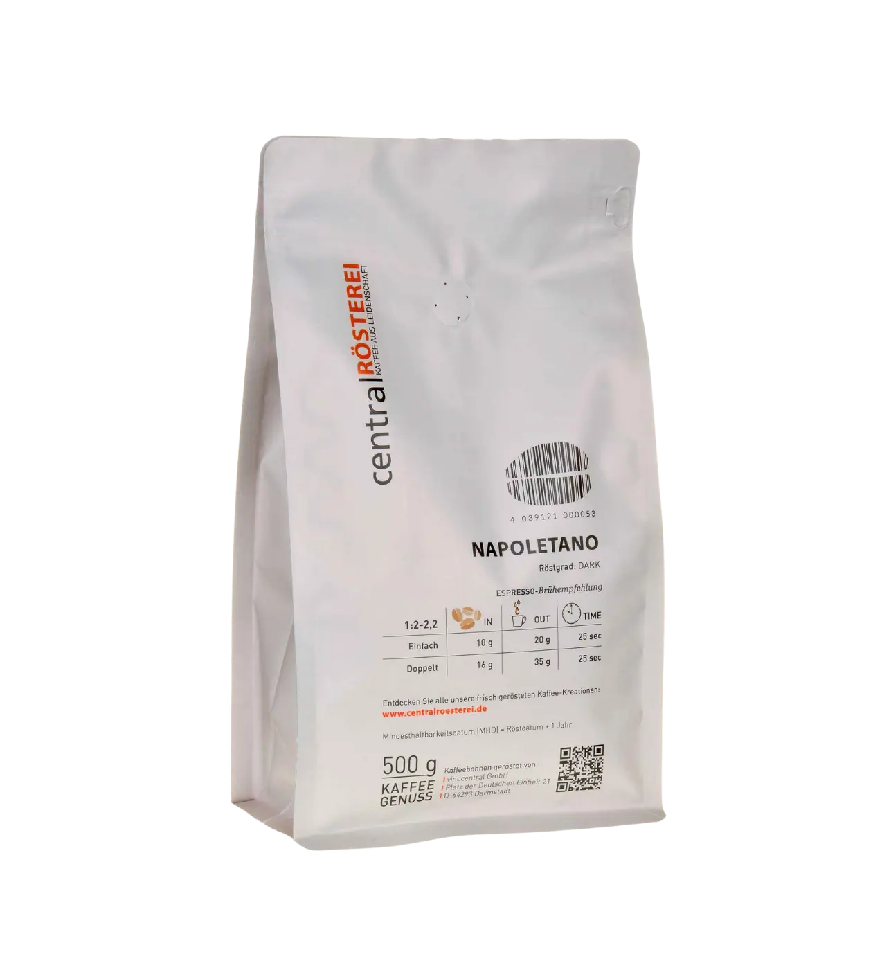 CentralRösterei Napoletano Espresso Mischung 85 Prozent Robusta 15 Prozent Arabica Kraftvoll Harmonisch Intensiv