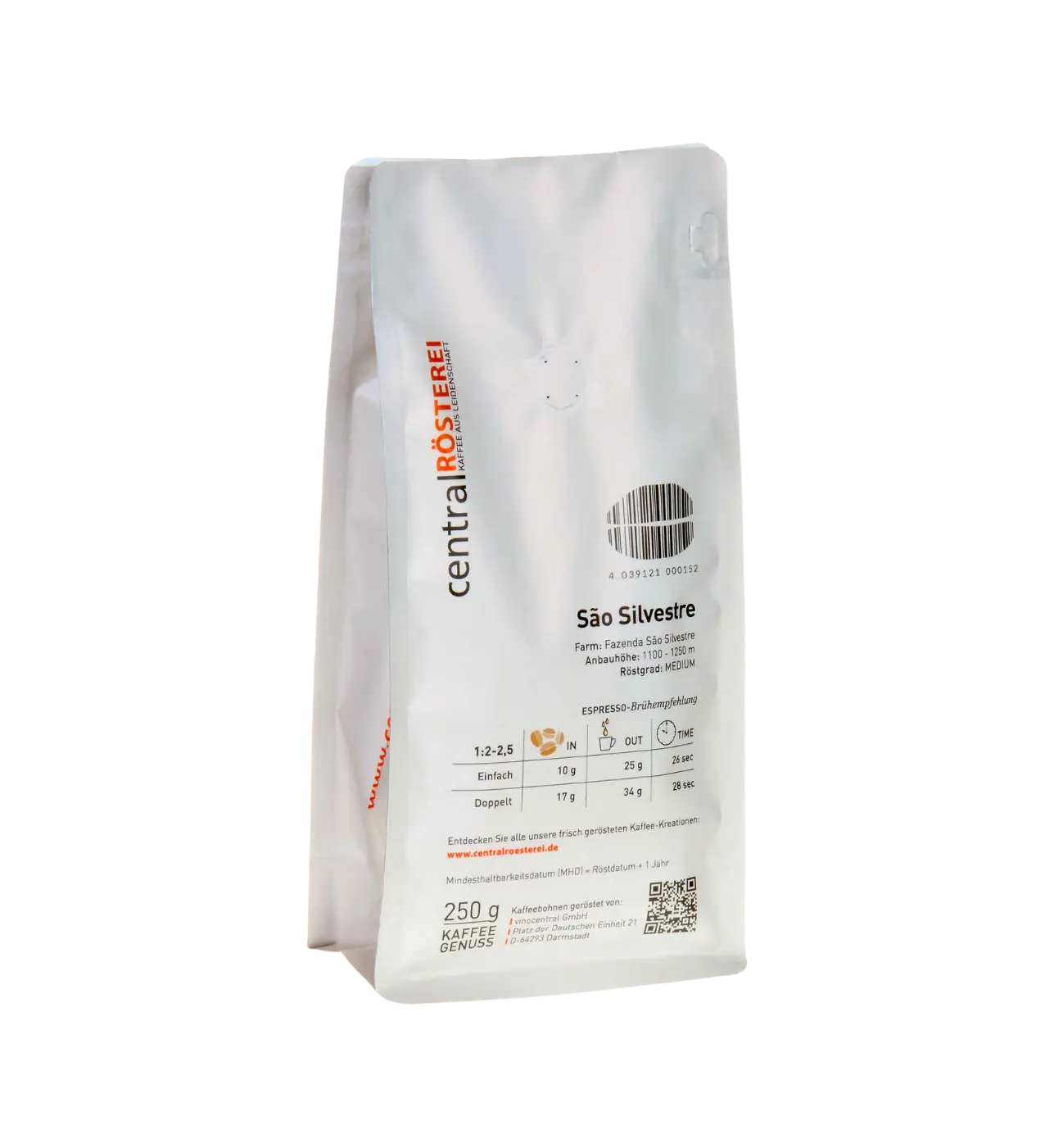 CentralRösterei Brasil Sao Silvestre Arabica Single Origin Pulped Natural Cerrado Faszenda 1100 Bis 1250 Meter