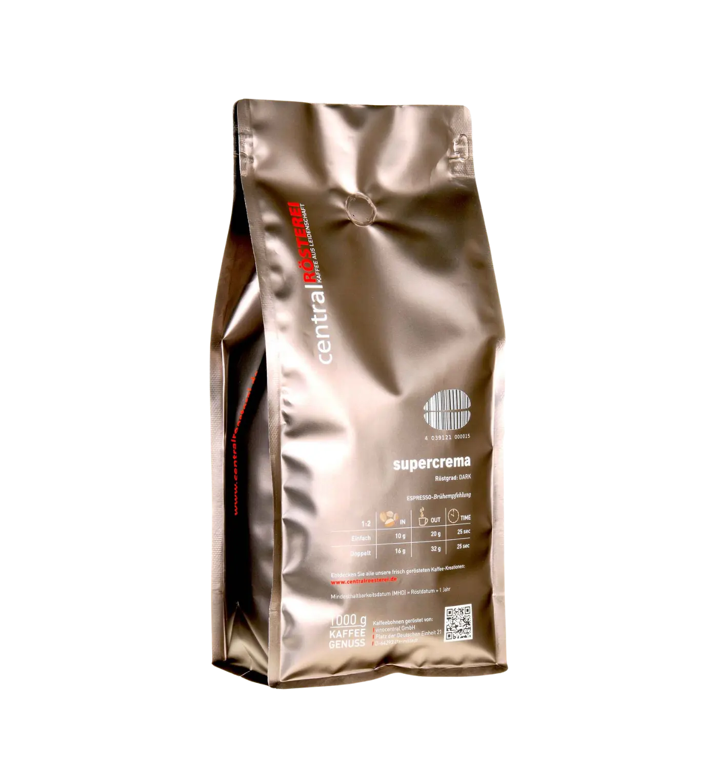 CentralRösterei Super Crema Espresso Dunkel Voluminös Bitterschokolade Robusta Wachmacher Kräftig Ideal Cappuccino