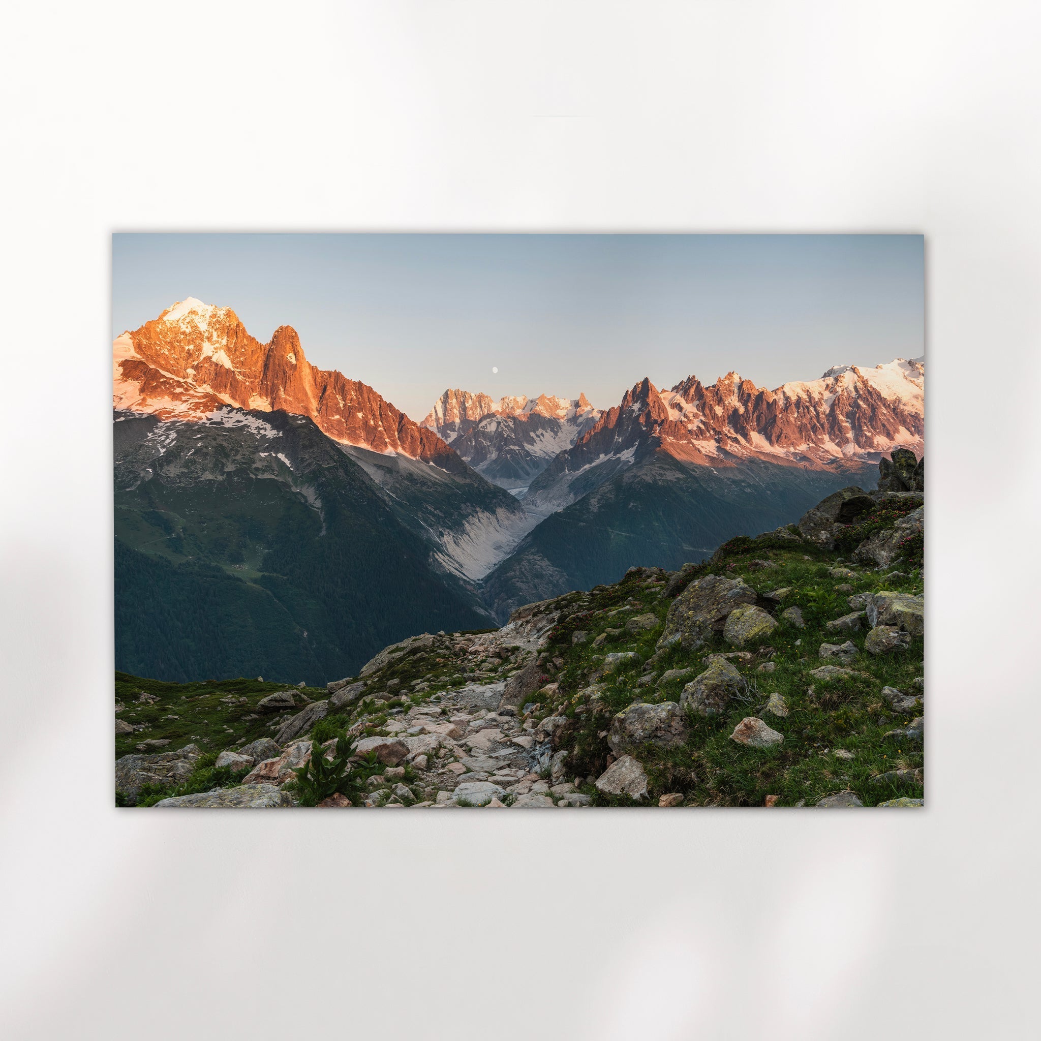 Mont Blanc Massif Sunset Wall Art - Chamonix Print with Mer de Glace View