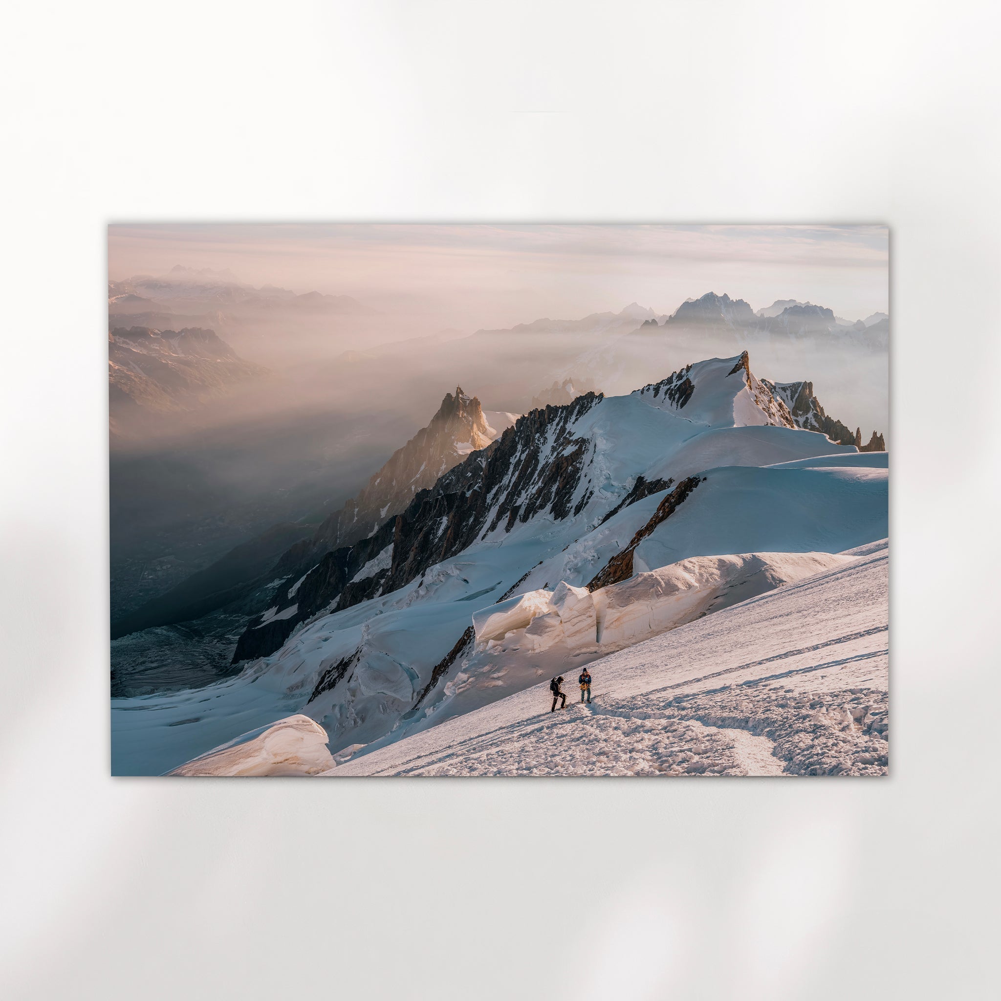 Mont Blanc Mountaineering Wall Art – Climbers at Sunrise, Chamonix Alpine Print