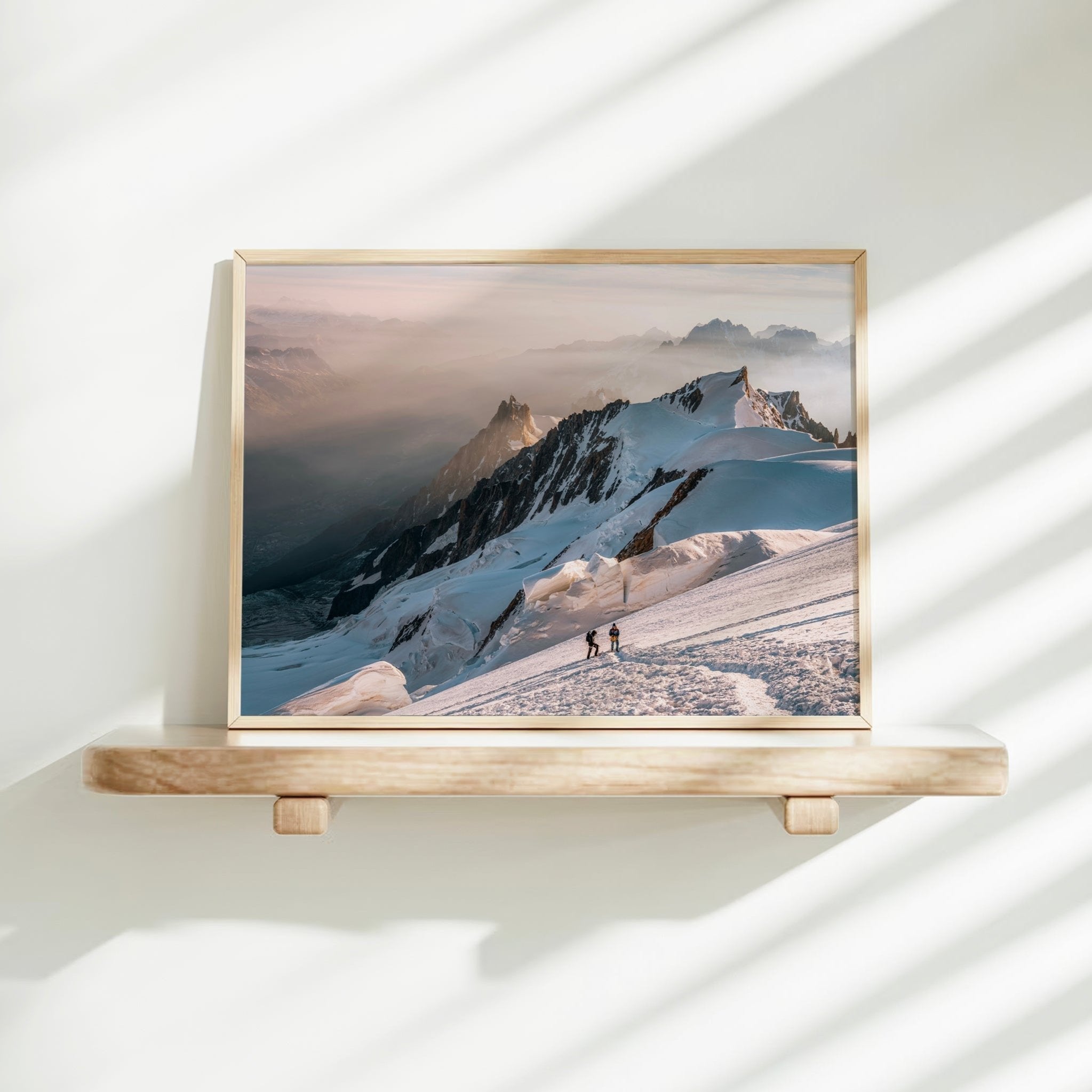Mont Blanc Mountaineering Wall Art – Climbers at Sunrise, Chamonix Alpine Print