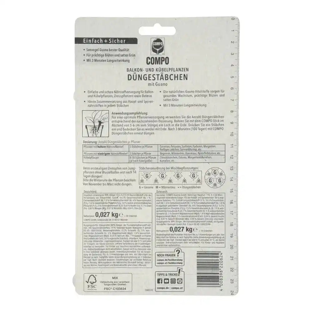 COMPO Balkon- und Kübelpflanzen Düngestäbchen mit Guano