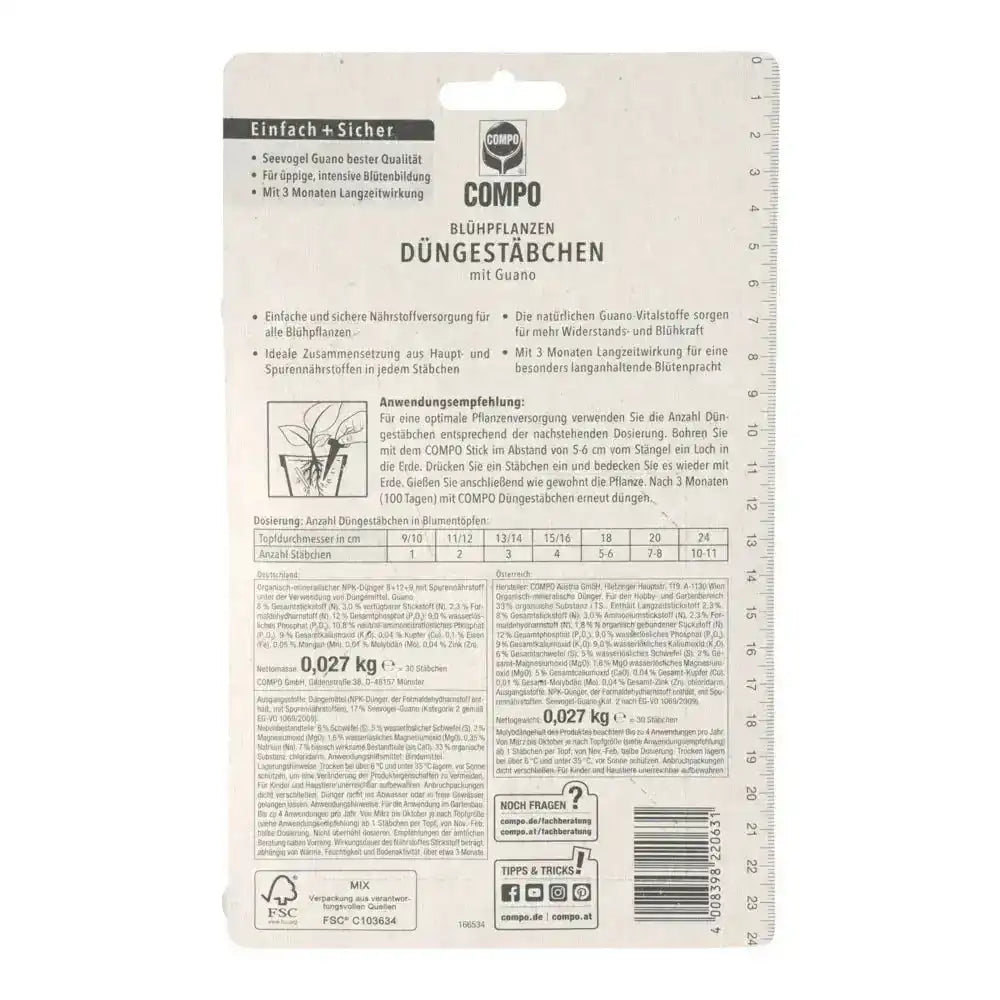 COMPO Blühpflanzen Düngestäbchen mit Guano