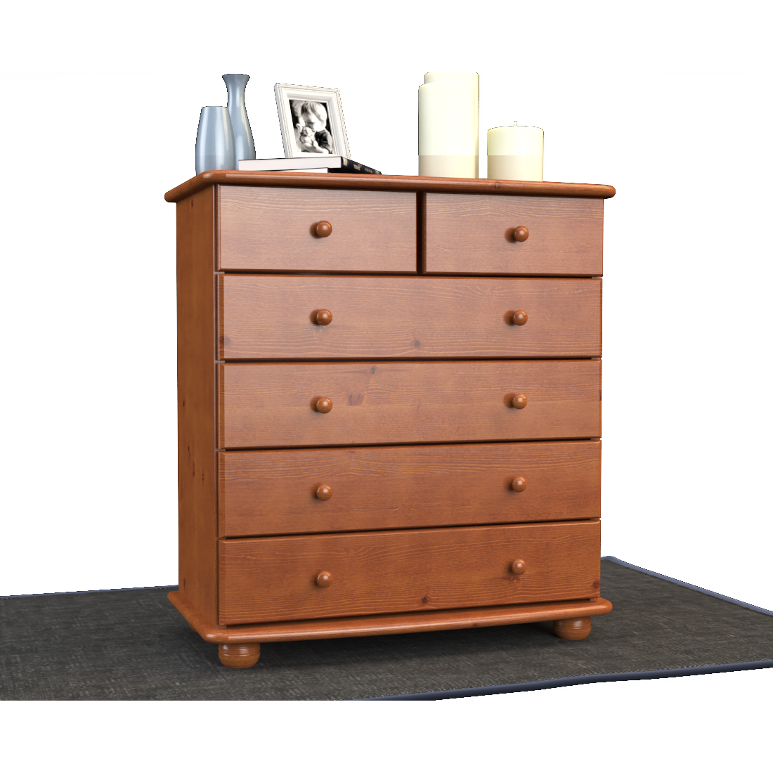 Anika Kommode Sideboard | Anrichte | 6-Schubladen | 100% Bio Kiefer Massivholz