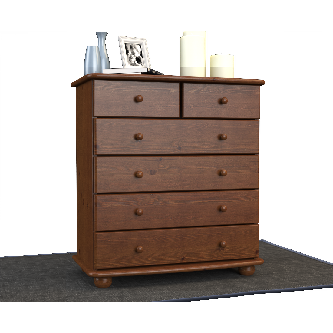 Anika Kommode Sideboard | Anrichte | 6-Schubladen | 100% Bio Kiefer Massivholz