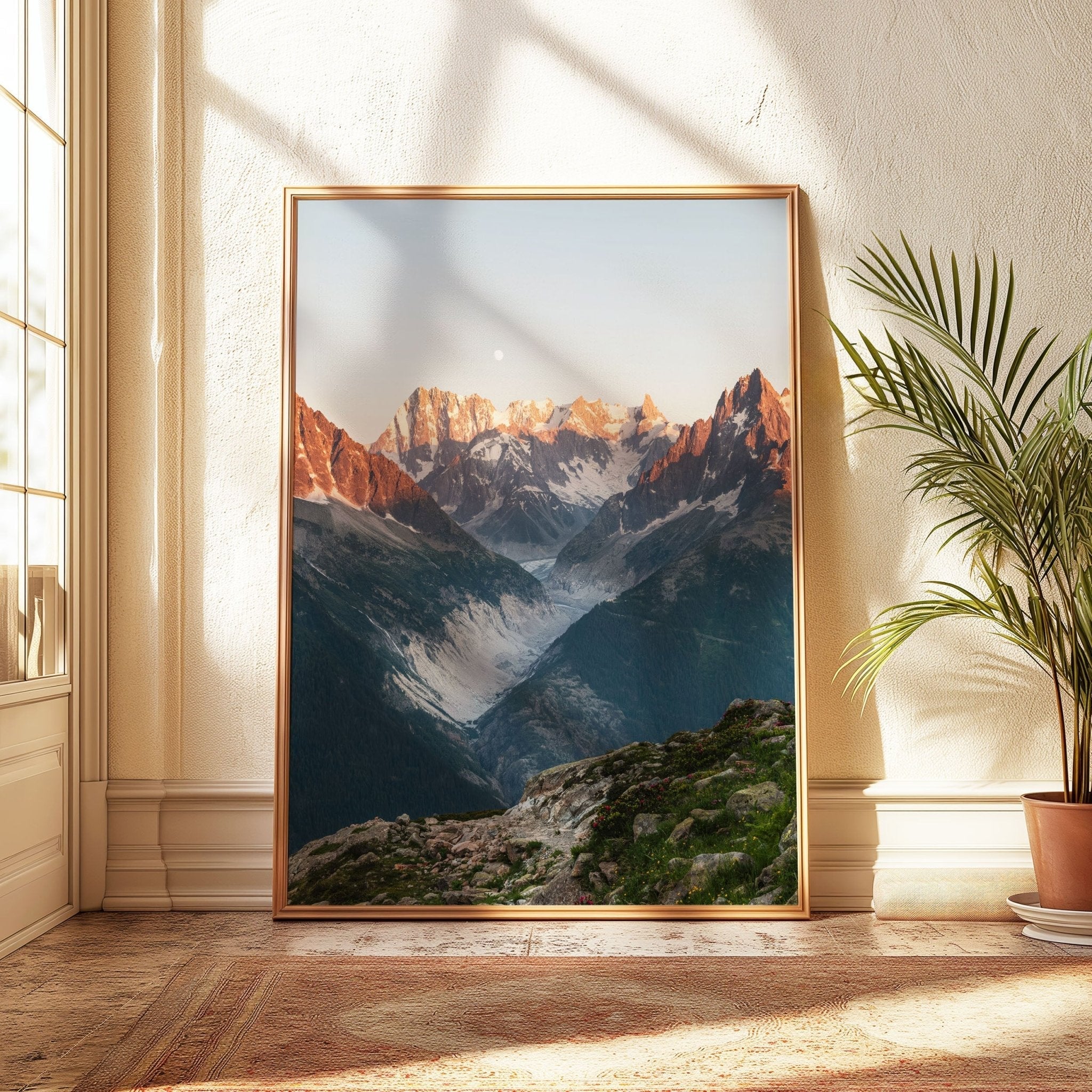Chamonix Alps Sunset Triptych - Aiguille Verte, Mer de Glace & Grandes Jorasses Wall Art
