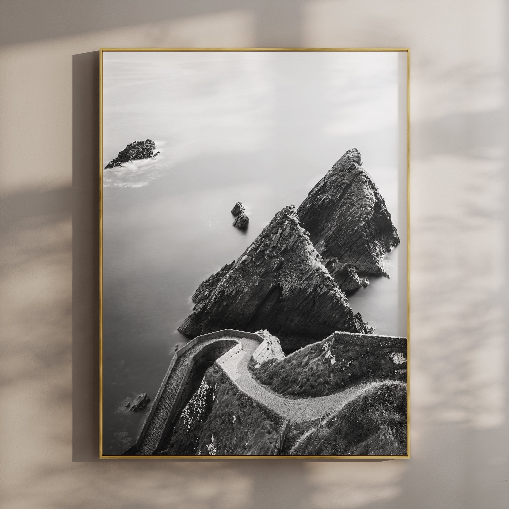 Dunquin Pier Wall Art Print – Black and White Coastal Landscape