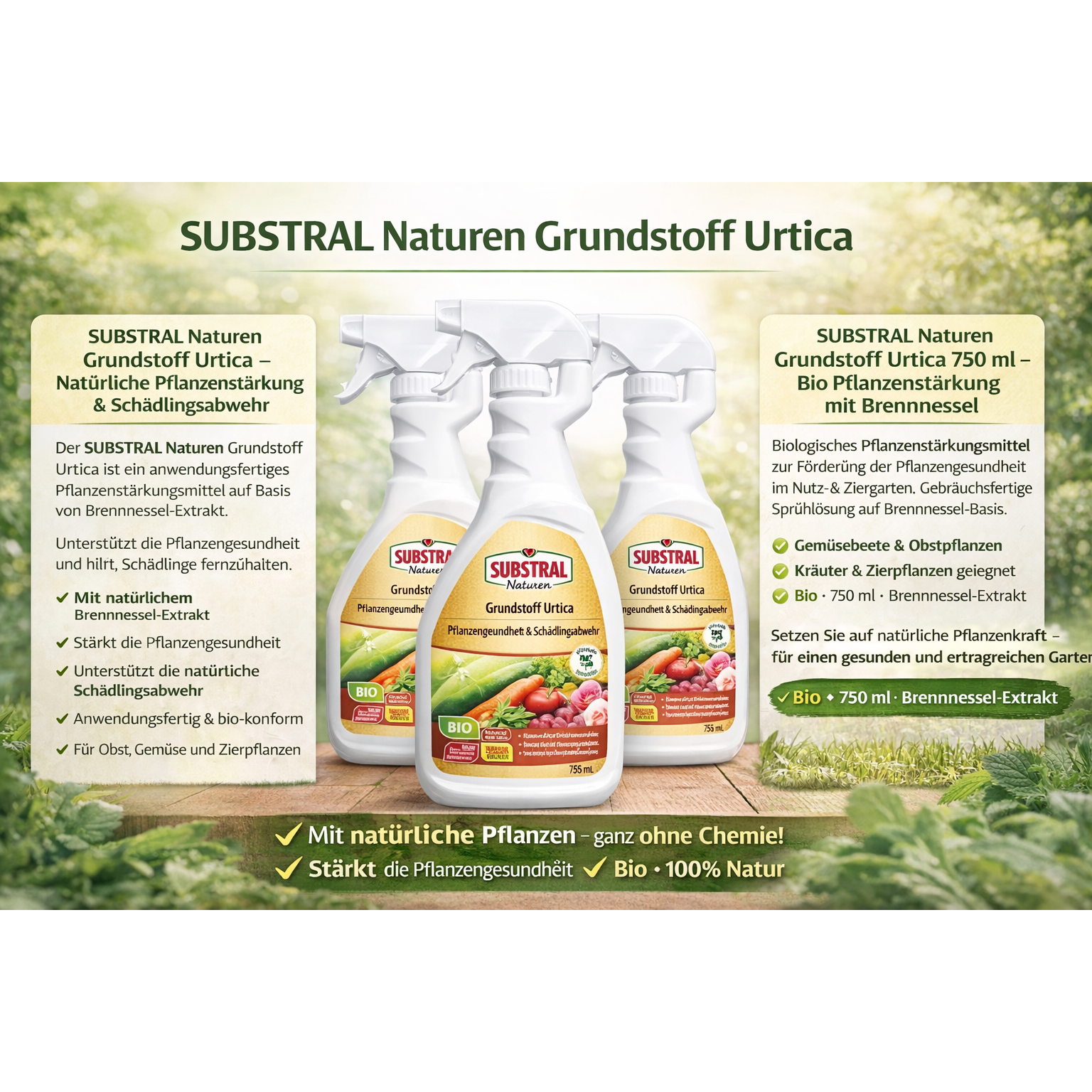 SUBSTRAL® Naturen® Grundstoff Urtica Spray 4in1: Insektizide, Fungizide 3 Stück