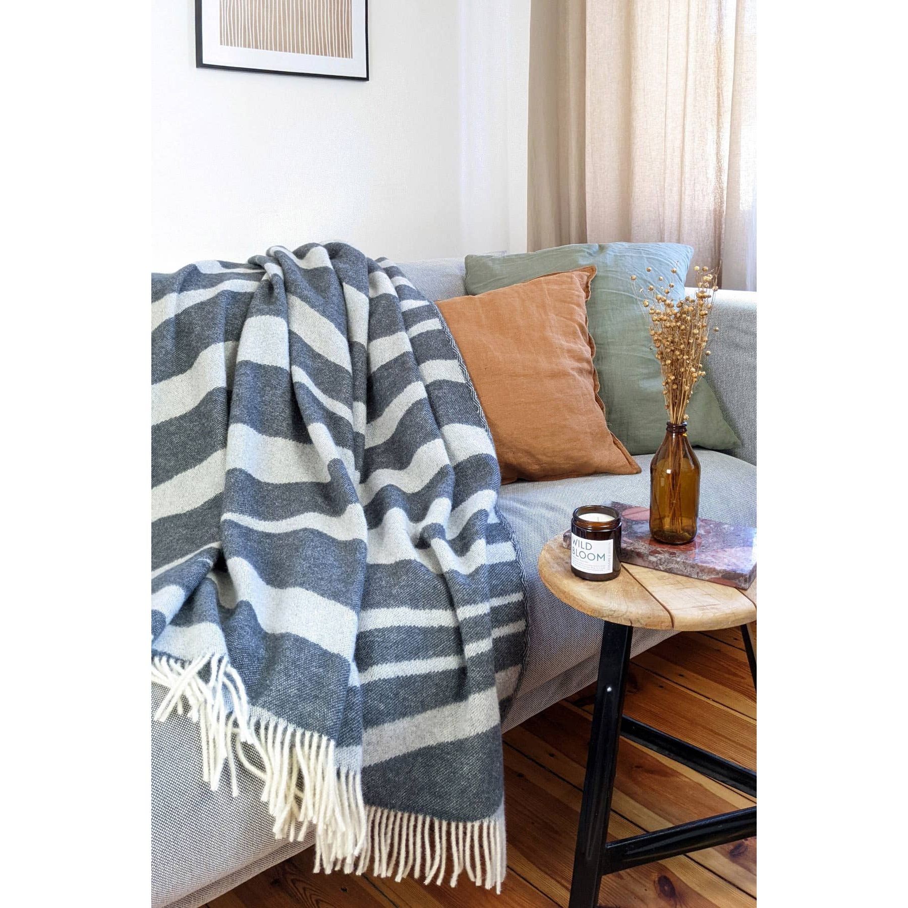 Wolldecke / Kuscheldecke - dunkles Granit - Schurwolle