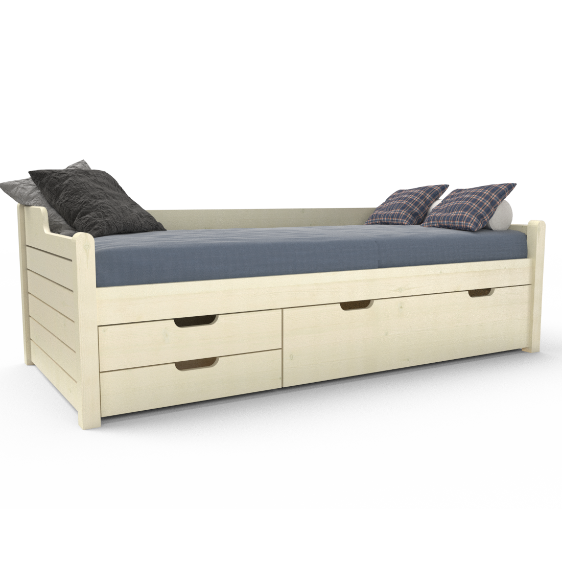 Einzelbett 90x200cm | 3-Schubladen | 100% Bio-Kiefer Massivholz Gästebett