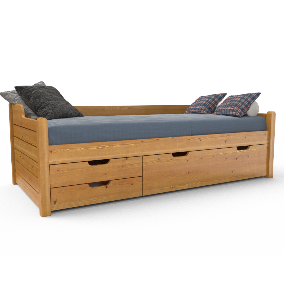 Einzelbett 90x200cm | 3-Schubladen | 100% Bio-Kiefer Massivholz Gästebett