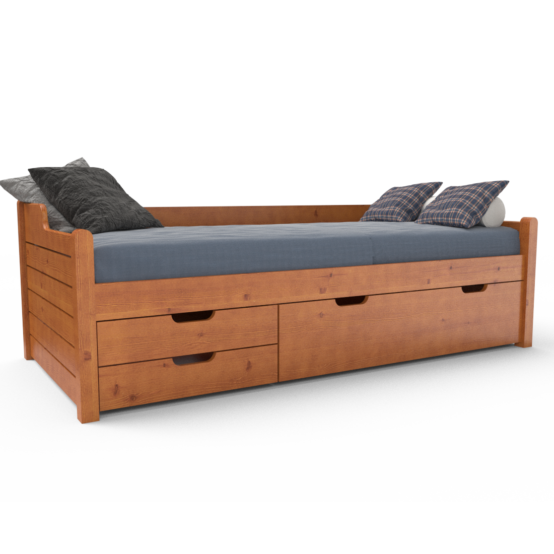 Einzelbett 90x200cm | 3-Schubladen | 100% Bio-Kiefer Massivholz Gästebett