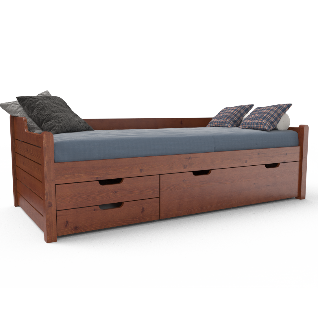 Einzelbett 90x200cm | 3-Schubladen | 100% Bio-Kiefer Massivholz Gästebett