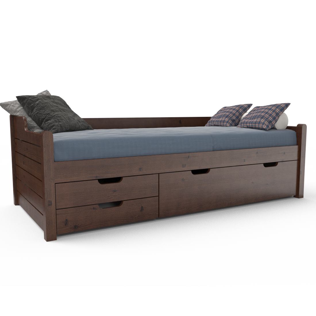 Einzelbett 90x200cm | 3-Schubladen | 100% Bio-Kiefer Massivholz Gästebett