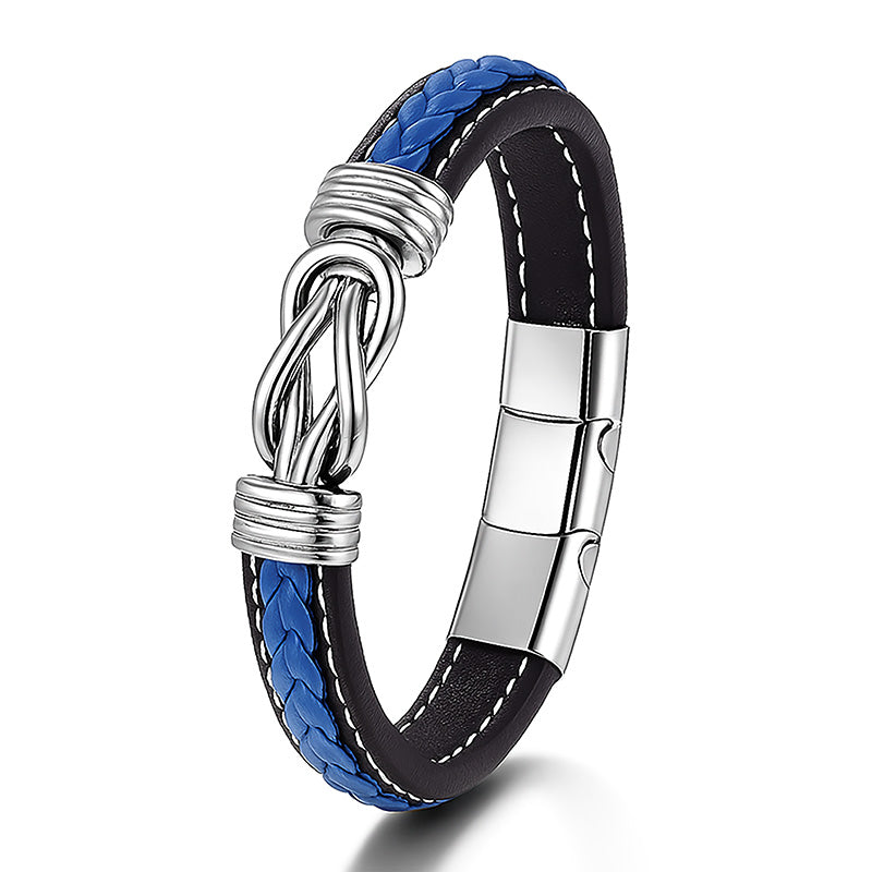 Eternal Blue Lederarmband Unisex Gravierbar Aus Echtem Leder In Schwarz Und Tiefblau Mit Gratis Luxus Etui