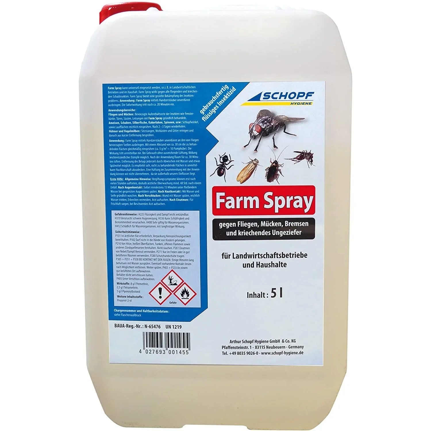 Farm Spray Gebrauchsfertiges Stallfliegenspray 5 L Kanister mit Sprühflasche - Japankoi.net