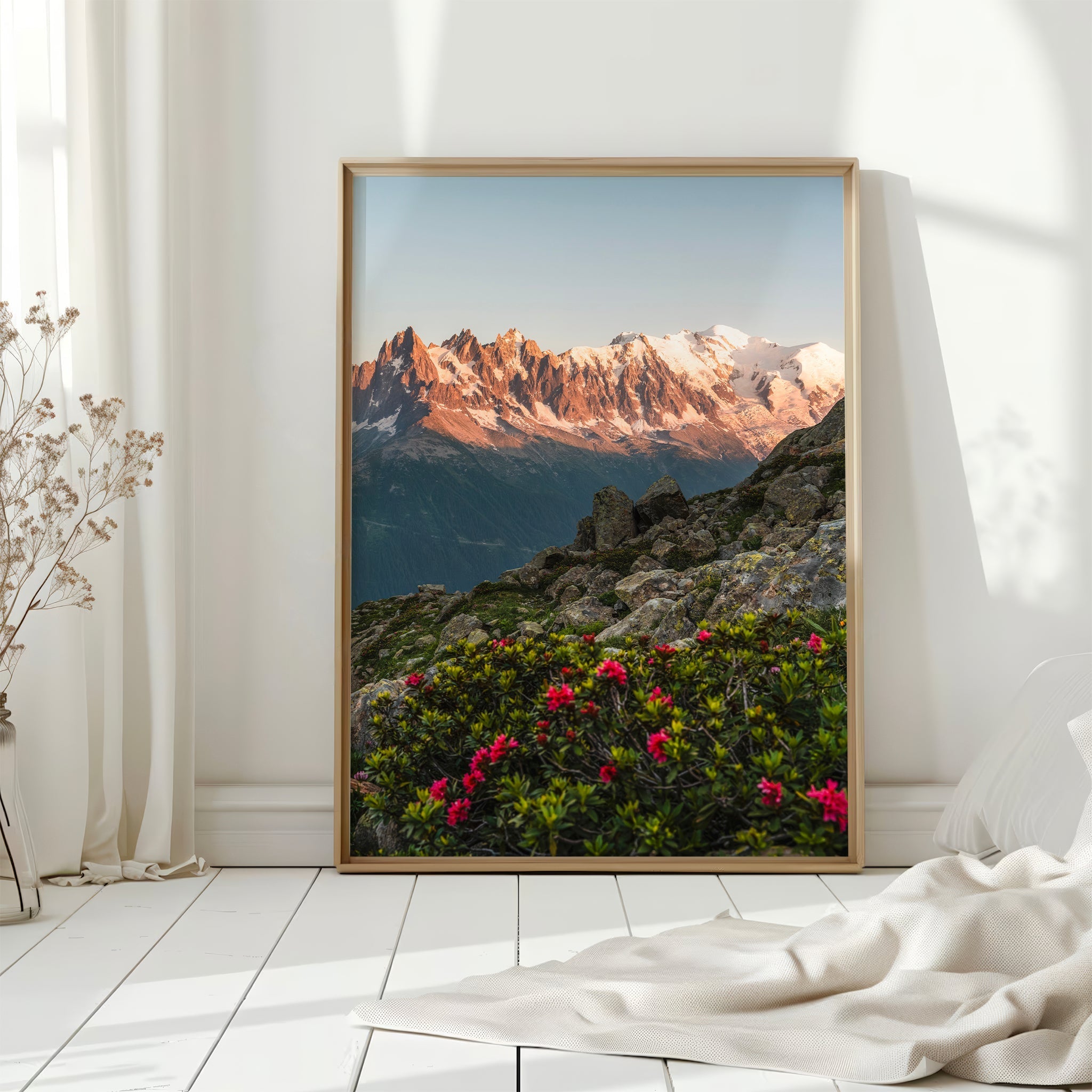 Mont Blanc Massif with Vibrant Flowers - Chamonix Wall Art Print