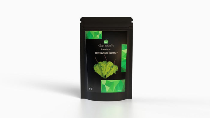 GarnelenTv - Premium Brennnesselblätter Verpackung mit grünen Blättern für Aquarienbewohner.