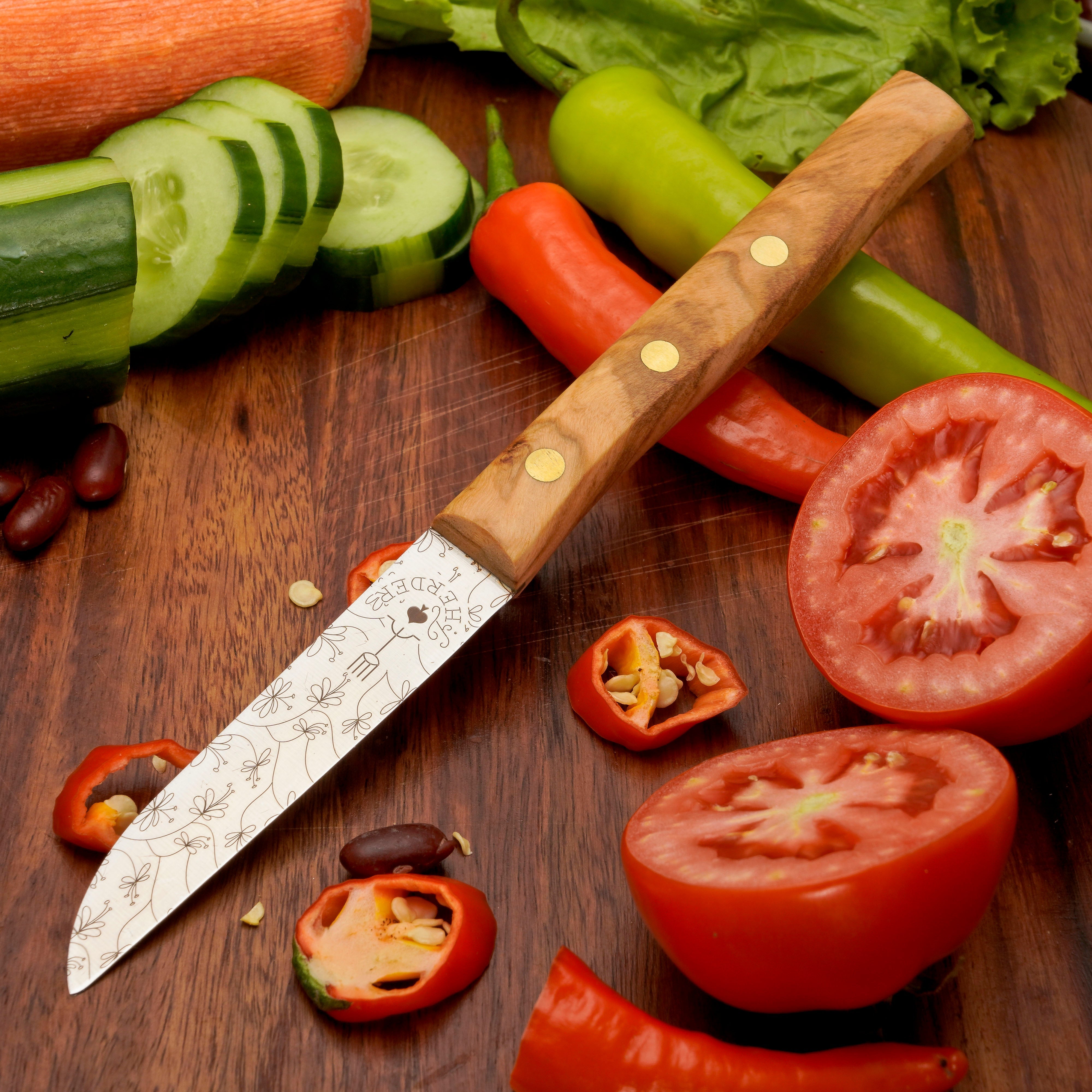 Gemüsemesser Zöppken Style Aus Solingen Mit Dünnschliff Technologie Edler Holzgriff Und Lasergravur Rostfrei Ergonomisch