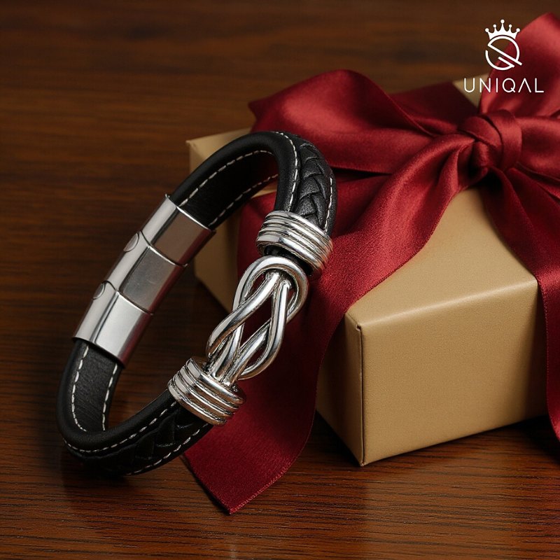 Eternal Black Echtleder Unisex Armband Mit Edelstahl Element Gravierbar In Längen 19 21 Und 23 Cm Inklusive Luxus Etui