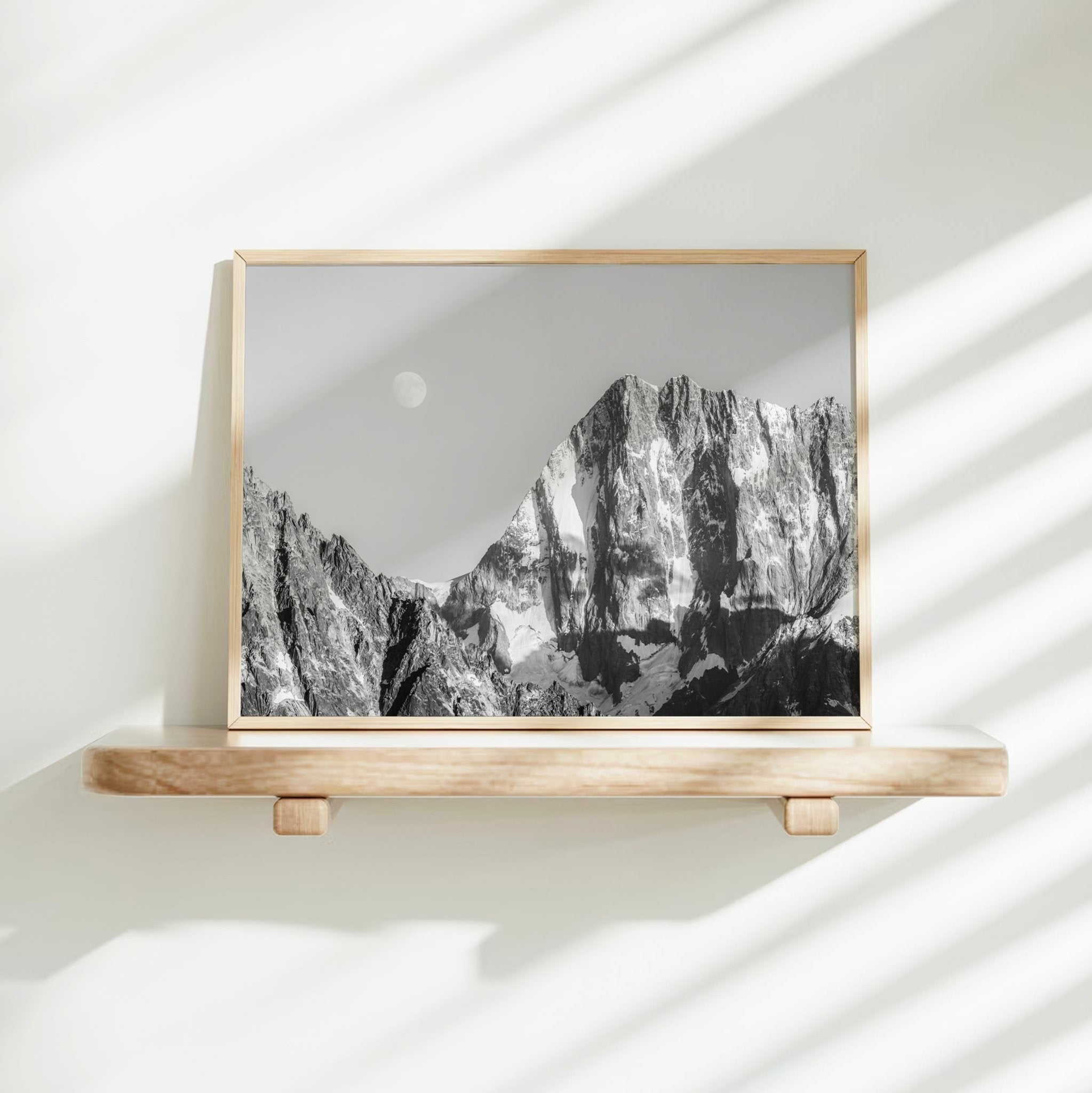 Grandes Jorasses Black and White Wall Art – Monochrome Mountain Print
