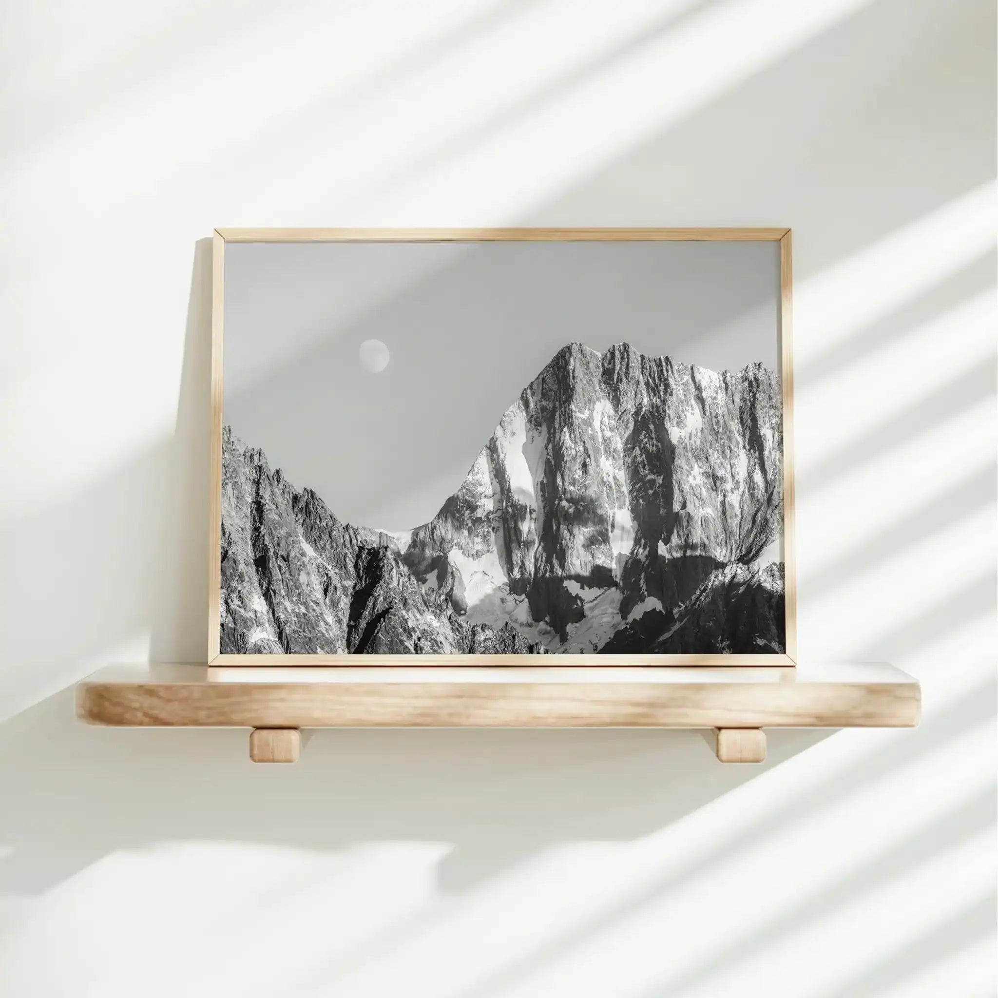 Grandes Jorasses Black and White Wall Art – Monochrome Mountain Print by Chamonix Prints