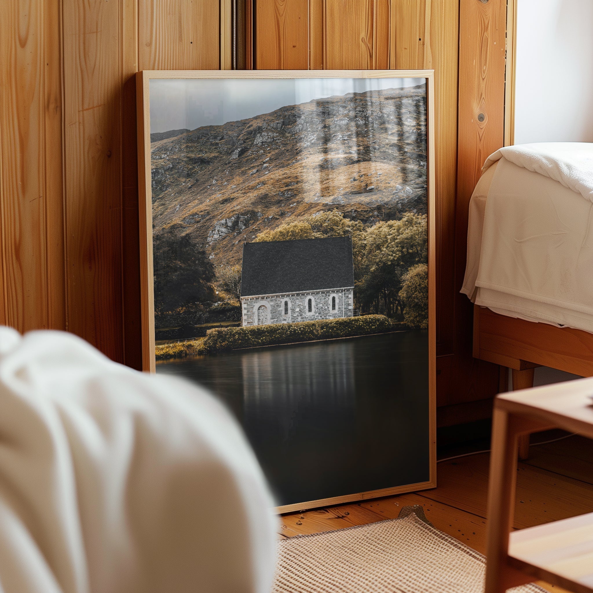 Gougane Barra Chapel Print – Irish Lake & Mountain Wall Art