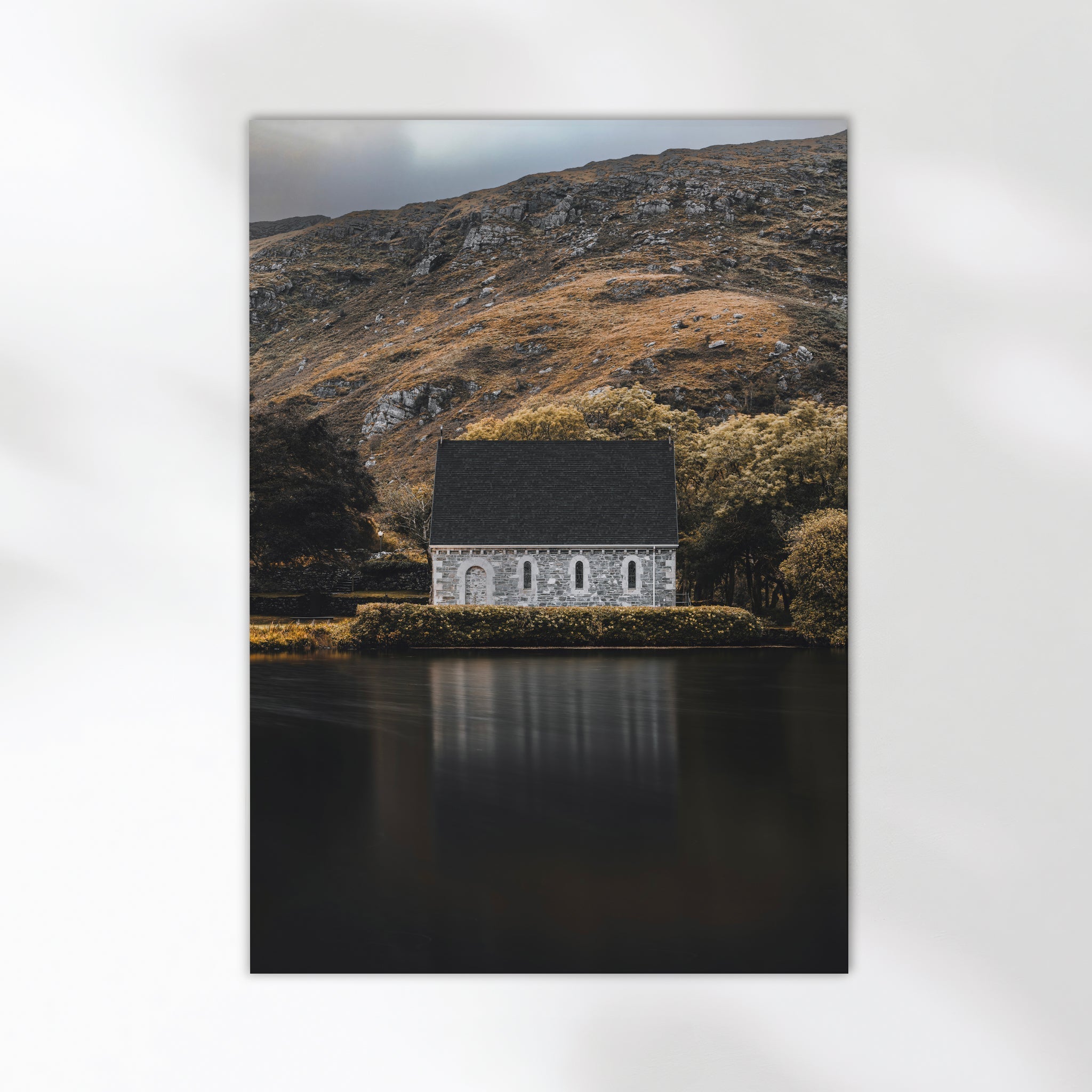 Gougane Barra Chapel Print – Irish Lake & Mountain Wall Art