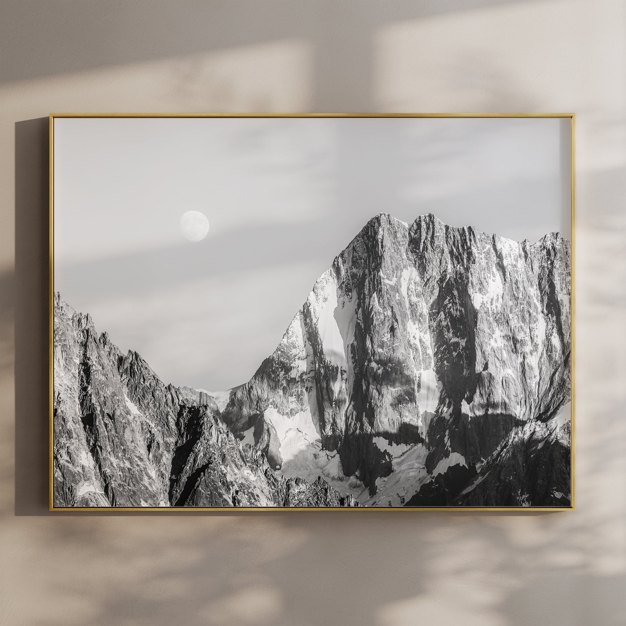 Grandes Jorasses Black and White Wall Art – Monochrome Mountain Print