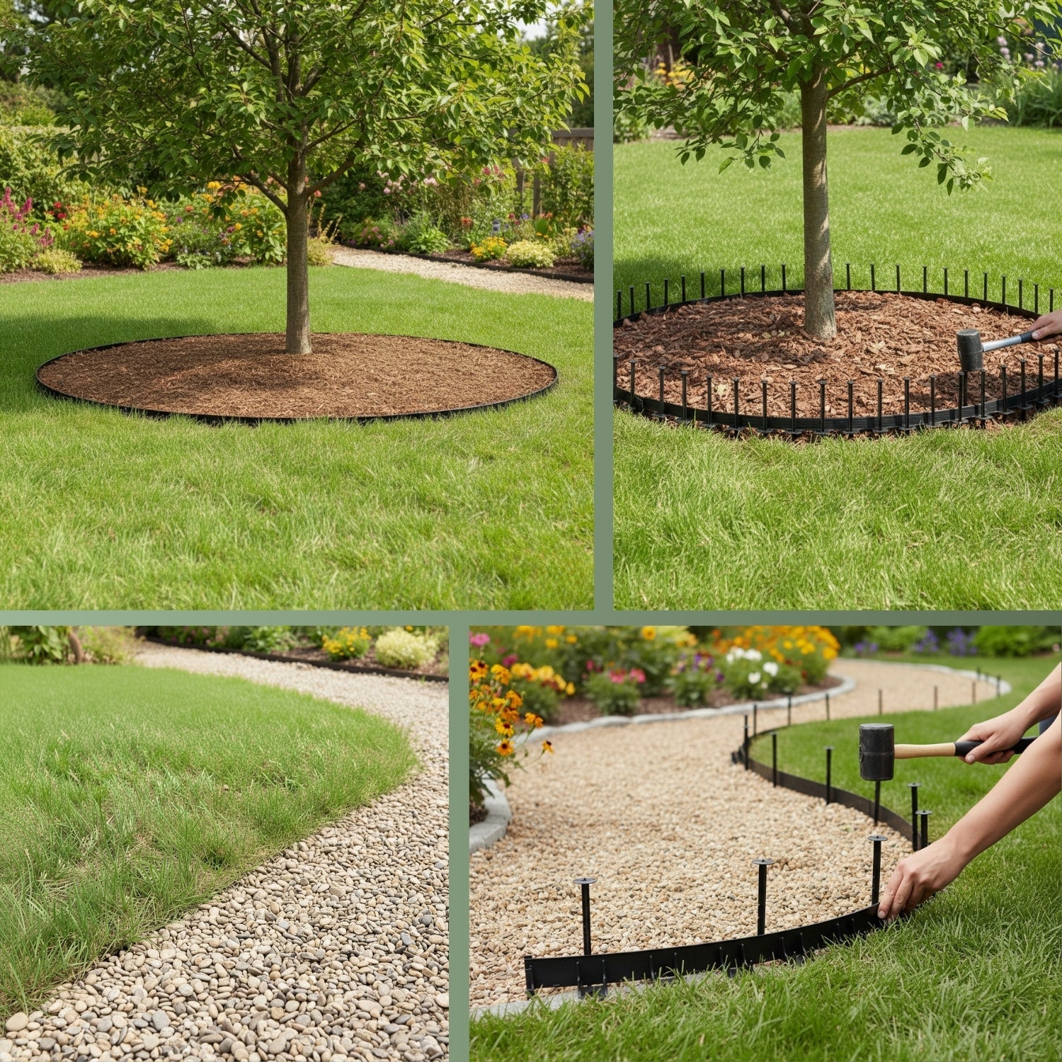 Rasenkante, flexibel 10 m x 40 mm mit 20 Befestigungstiften – Beeteinfassung leicht gemacht