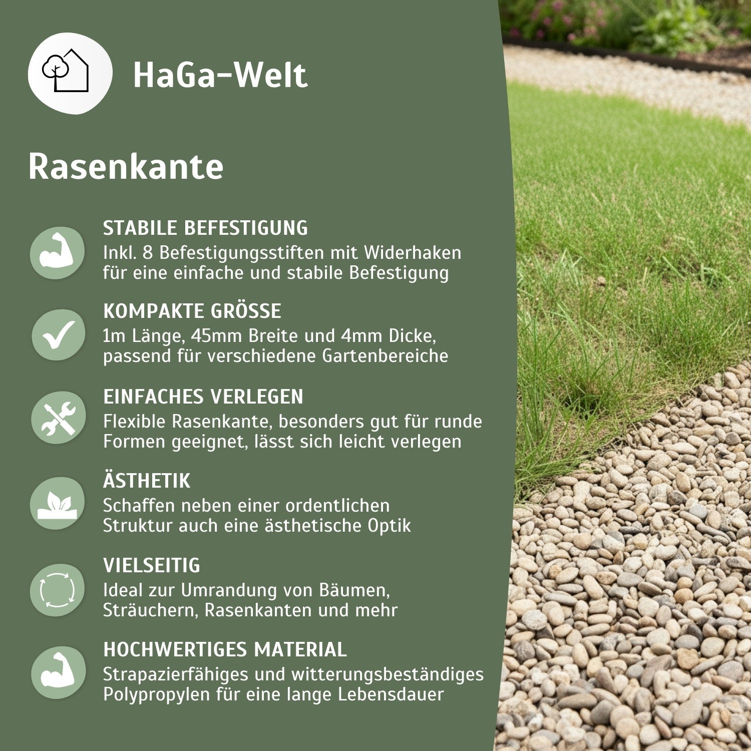 Rasenkante, flexibel rund 1 m x 45 mm – Beeteinfassung für klare Rasenkanten