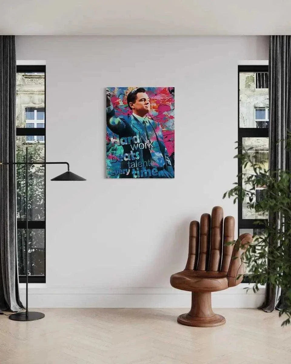 Hard Work Beats Talent - Jordan Belfort - Leinwandbild Pop Art by SimpleCanvas