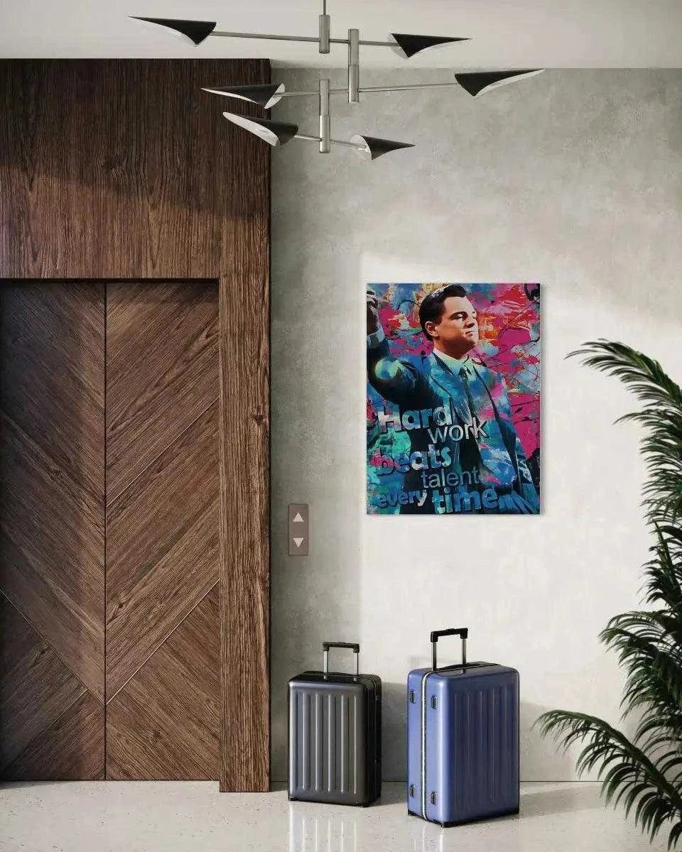 Hard Work Beats Talent - Jordan Belfort - Leinwandbild Pop Art by SimpleCanvas