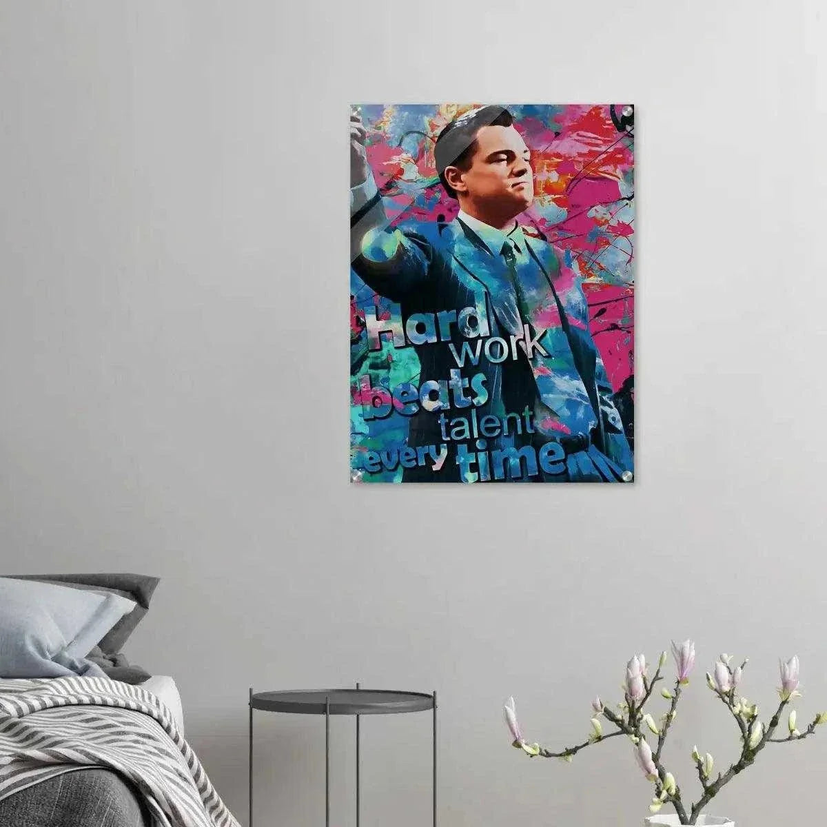 Hard Work Beats Talent - Jordan Belfort - Leinwandbild Pop Art by SimpleCanvas