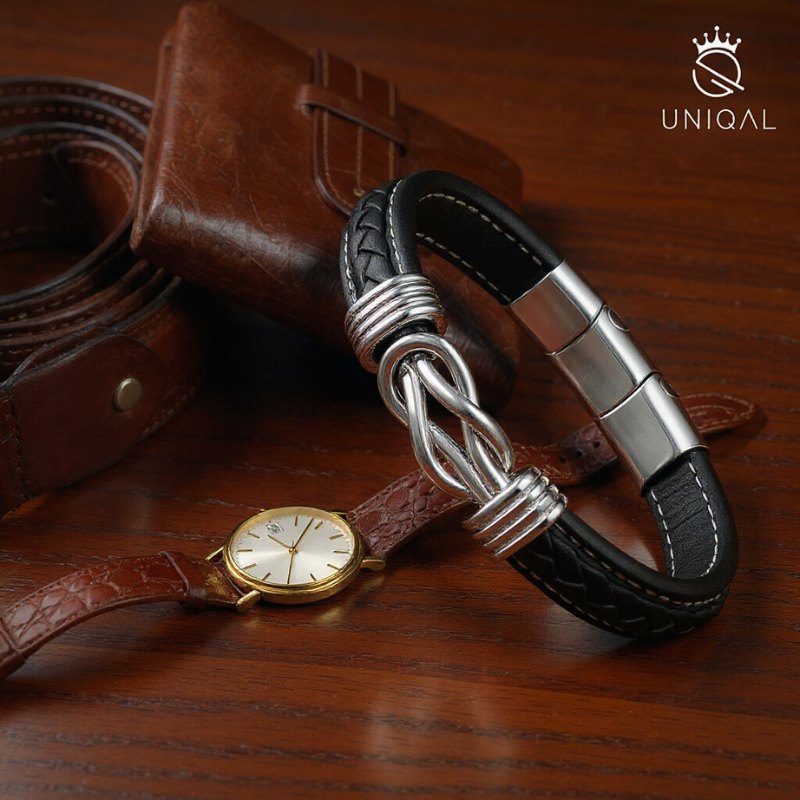 Eternal Black Echtleder Unisex Armband Mit Edelstahl Element Gravierbar In Längen 19 21 Und 23 Cm Inklusive Luxus Etui