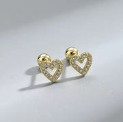 Ohrstecker aus Edelstahl, Herzchen mit Strasssteinchen, 5mm