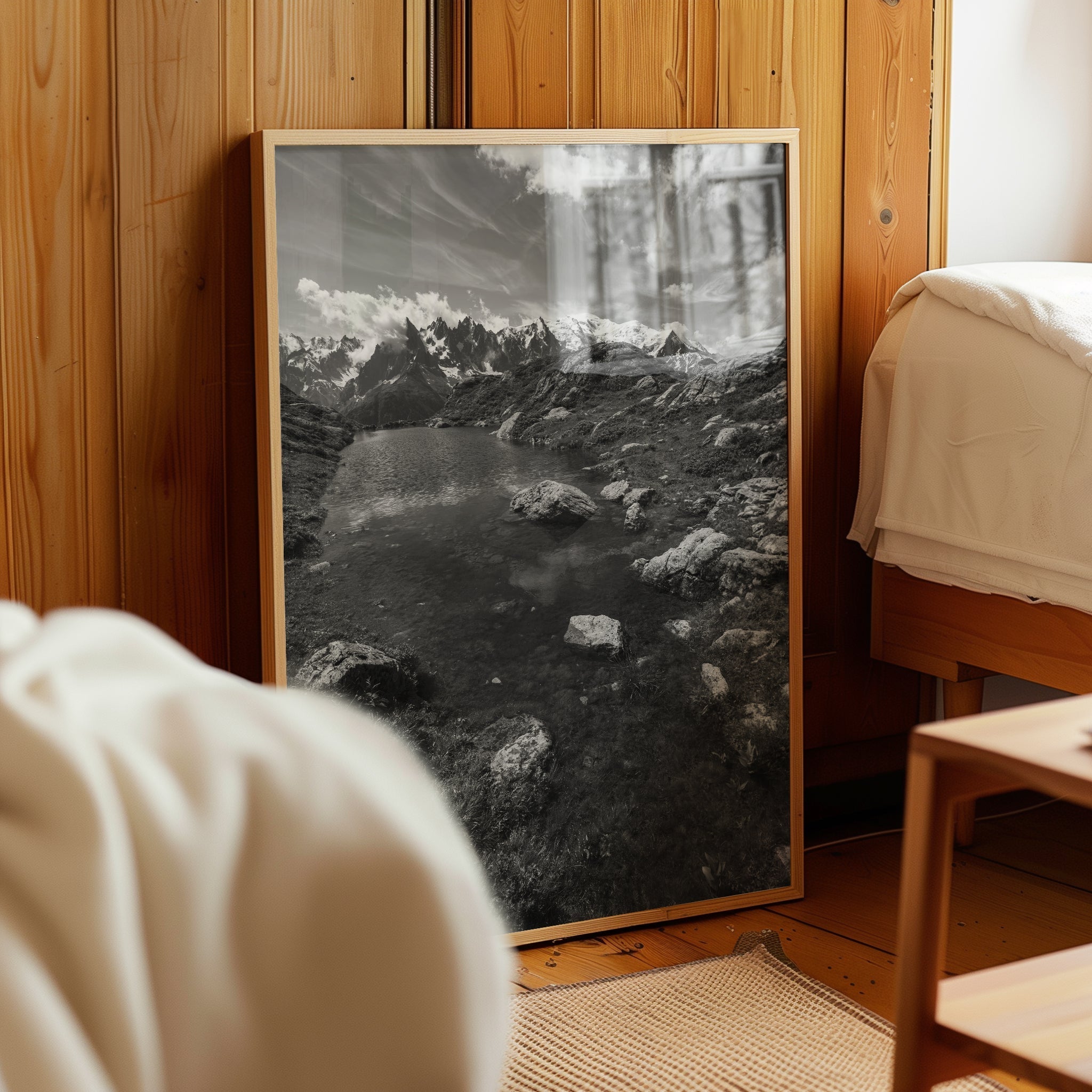 Lac de la Flégère Chamonix Wall Art – Black & White Alpine Photography Print