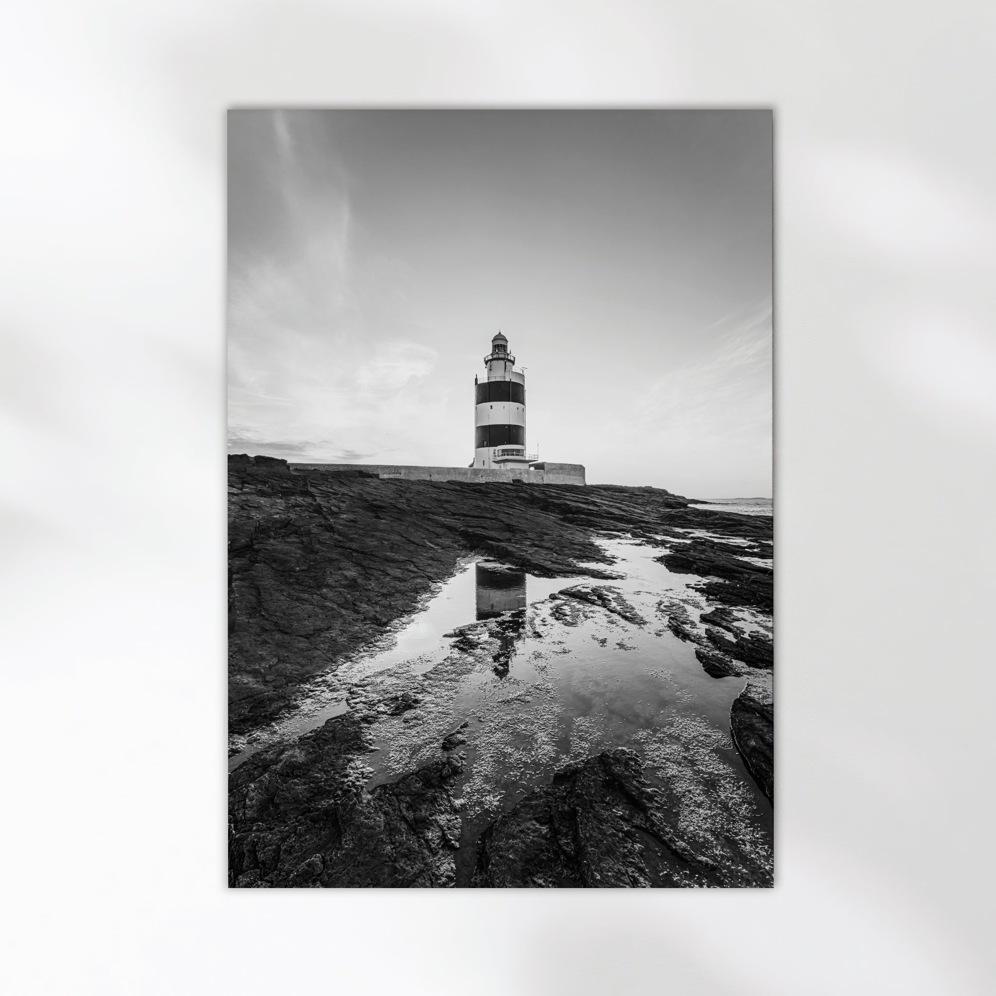 Hook Head Lighthouse Reflection – Ireland Black & White Fine Art Print