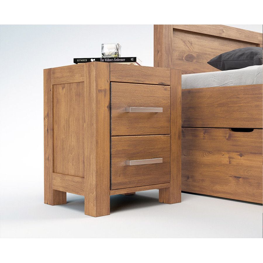 NATURA-VERSO Massivholz Nachttisch mit 2-Schubladen