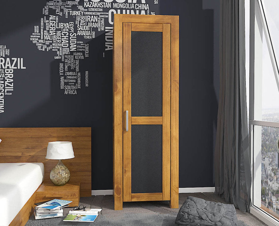 NATURA LEATHER Kleiderschrank 1-Türig mit Regale Massivholz