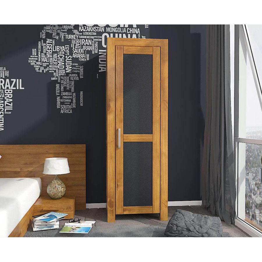 NATURA LEATHER Kleiderschrank 1-Türig mit Regale Massivholz