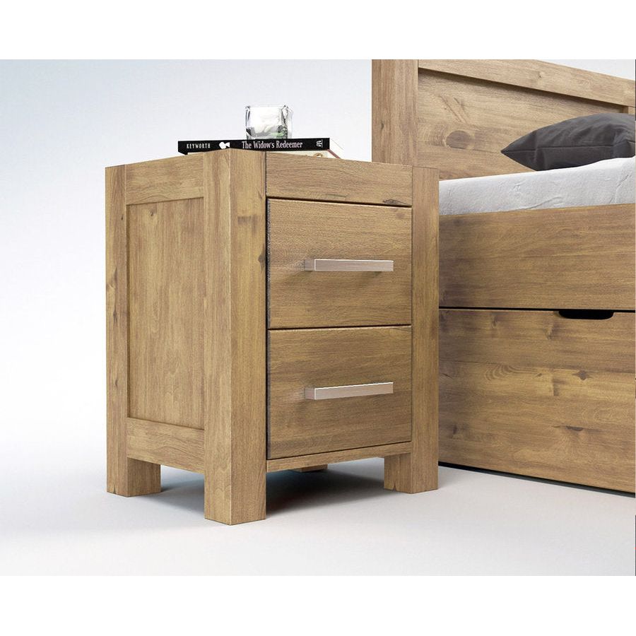 NATURA-VERSO Massivholz Nachttisch mit 2-Schubladen