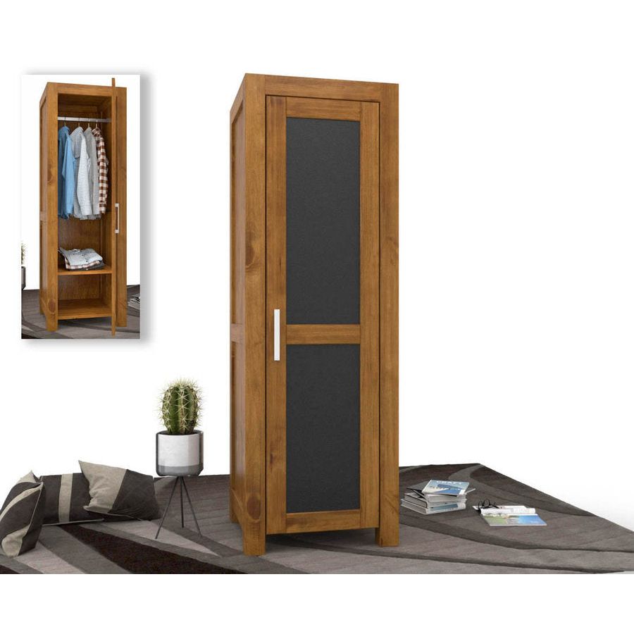 NATURA Leather Kleiderschrank 1-Türig mit Kleiderstange Massivholz